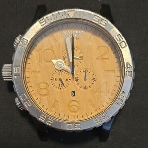 Nixon Black Metal Watch with Wood-Tone Dial